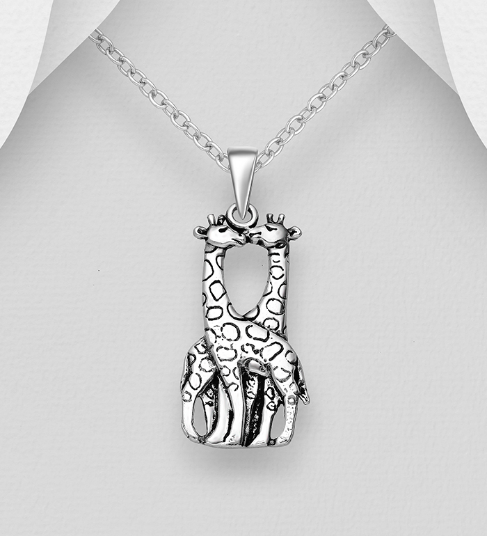 706-16431 - Wholesale 925 Sterling Silver Oxidized Giraffe Pendant