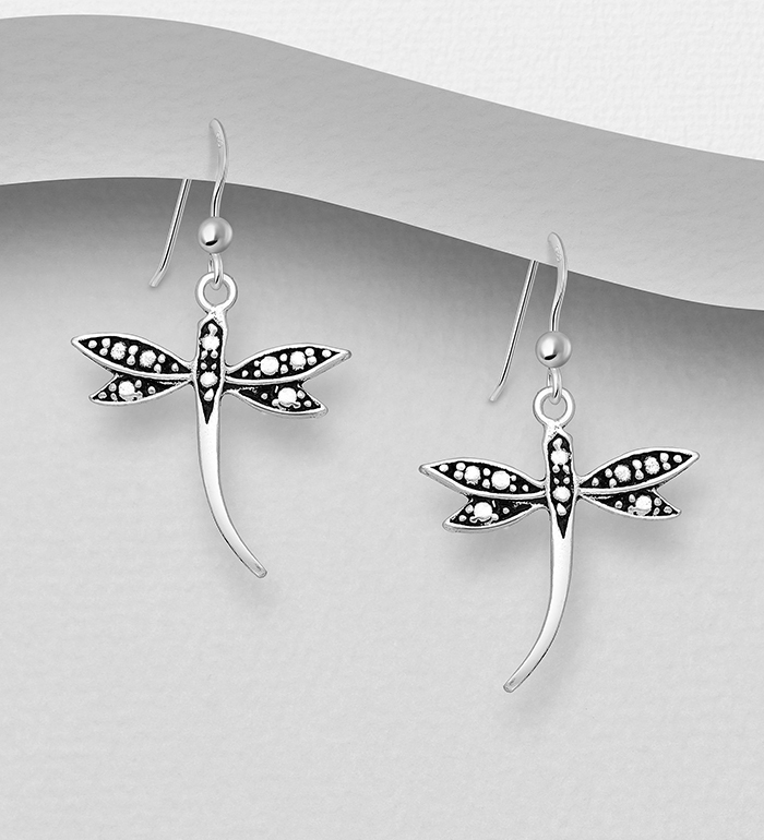 706-16763 - Wholesale 925 Sterling Silver Oxidized
Dragonfly Earrings
