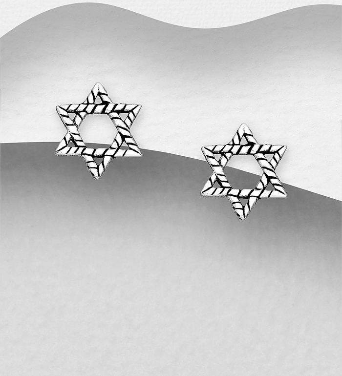 706-16932 - Wholesale 925 Sterling Silver Oxidized Star of David Push-Back Earrings