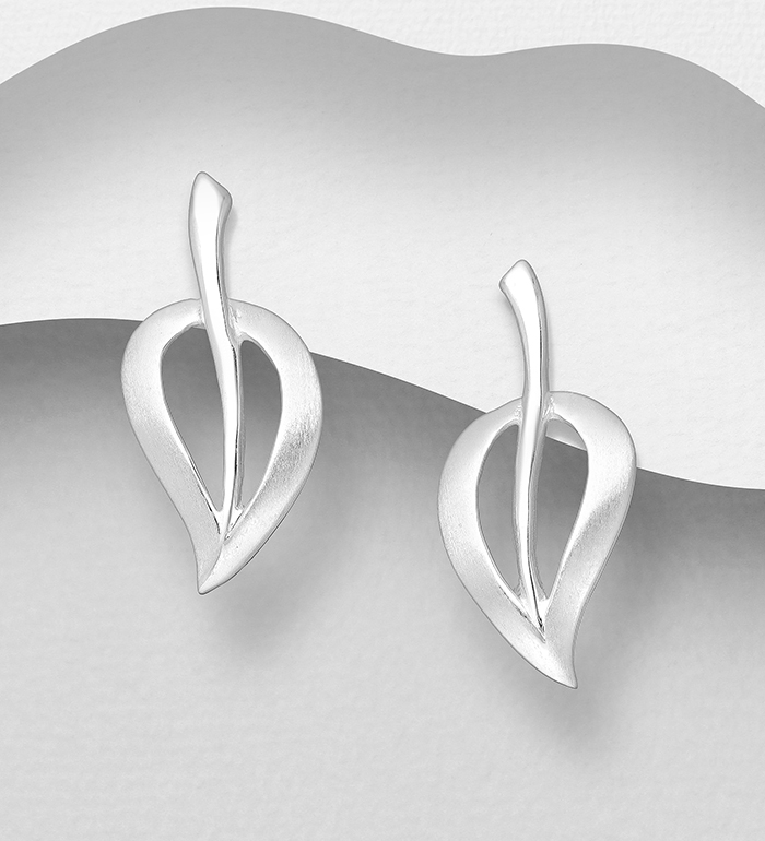 706-17058 - Wholesale 925 Sterling Silver Matte Leaf Push-Back Earrings