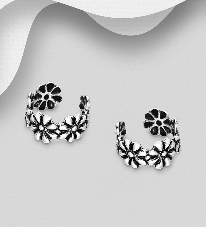 706-18203 - Wholesale 925 Sterling Silver Flower Ear Cuffs