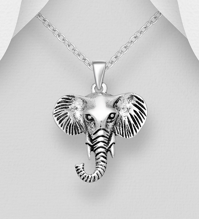 706-18531 - Wholesale 925 Sterling Silver Oxidized Elephant Pendant