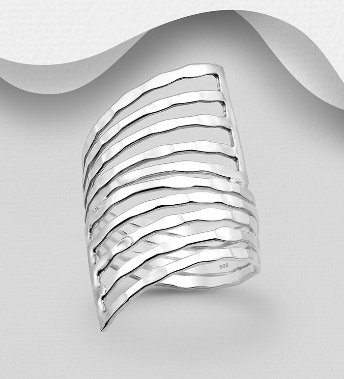 706-18548 - Wholesale 925 Sterling Silver Adjustable Hammered Ring