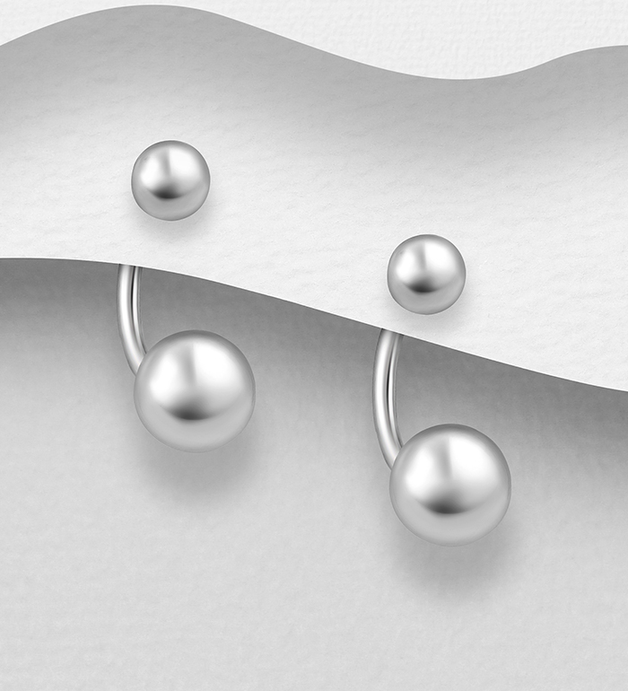 706-19121 - Wholesale 925 Sterling Silver Ball Jacket Earrings
