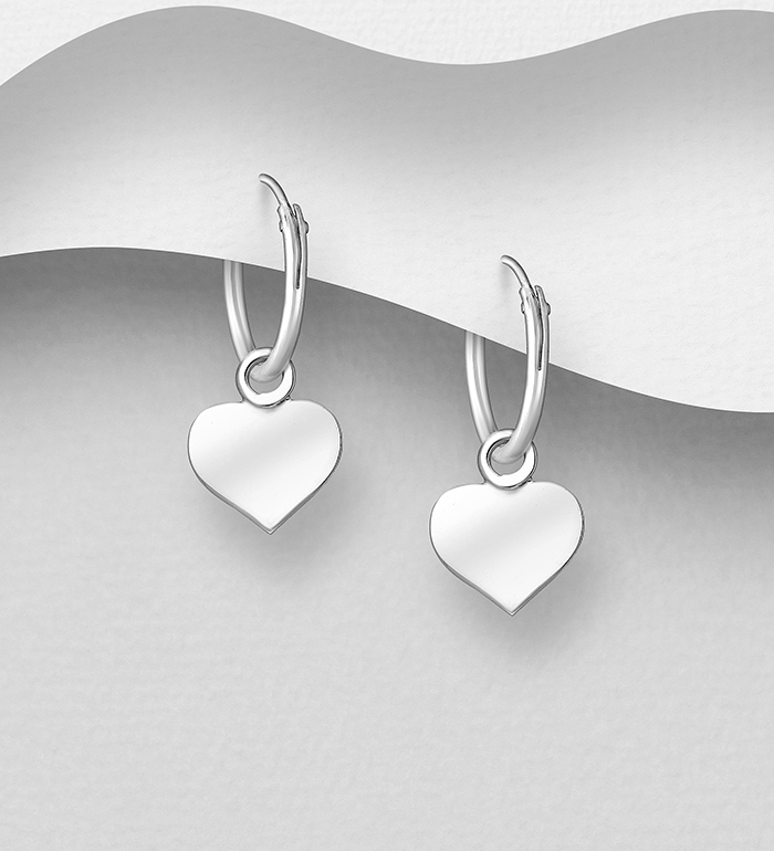706-19273 - Wholesale 925 Sterling Silver Heart Hoop Earrings