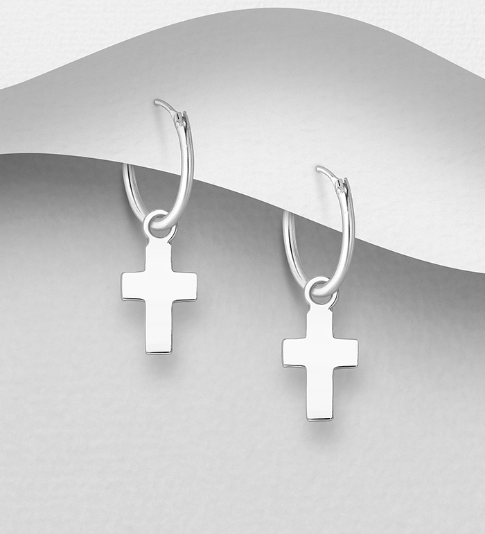 706-19274 - Wholesale 925 Sterling Silver Cross Hoop Earrings