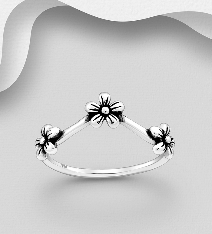 706-19466 - Wholesale 925 Sterling Silver Oxidized
Flower Ring