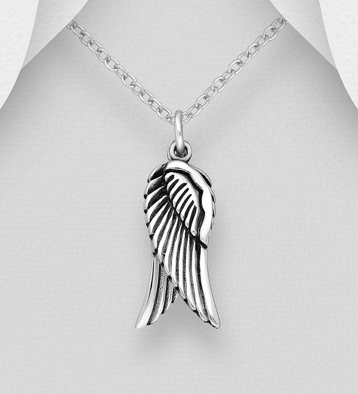 706-1972 - Wholesale 925 Sterling Silver Oxidized Wings Pendant