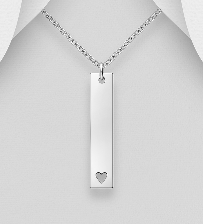 706-19985 - Wholesale 925 Sterling Silver Engravable Bar with Heart Pendant