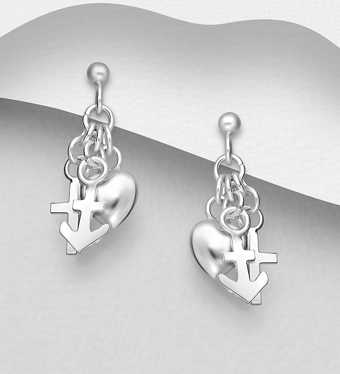 706-20153 - Wholesale 925 Sterling Silver Anchor & Cross & Heart Push-Back Earrings