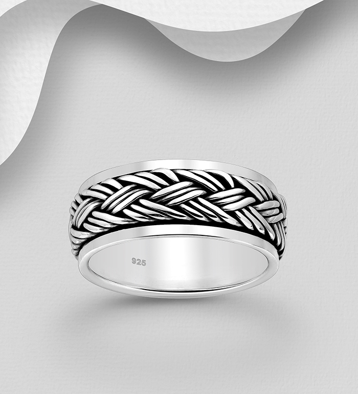 706-20351 - Wholesale 925 Sterling Silver Oxidized Weave Spin Band Ring, 8 mm Wide 