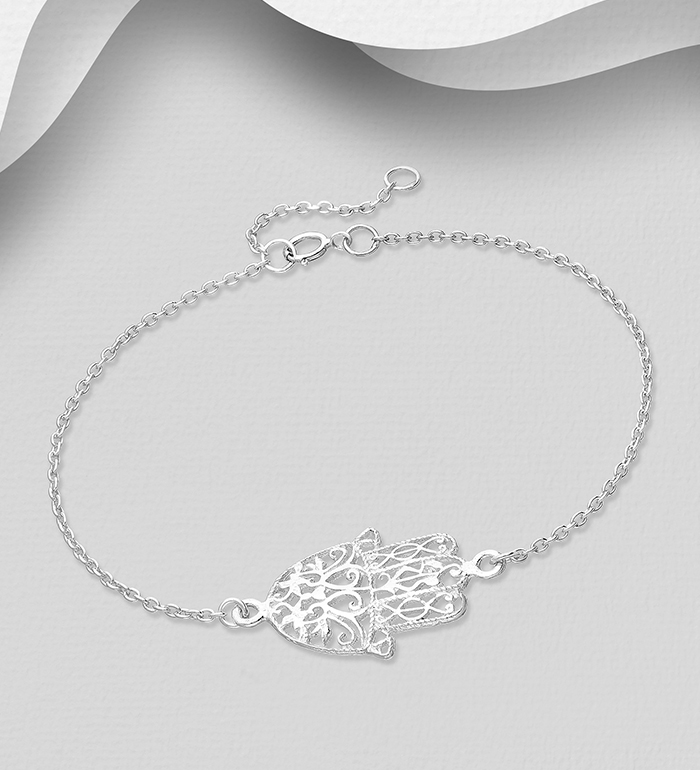 706-20477 - Wholesale 925 Sterling Silver Hamsa Chain Bracelet