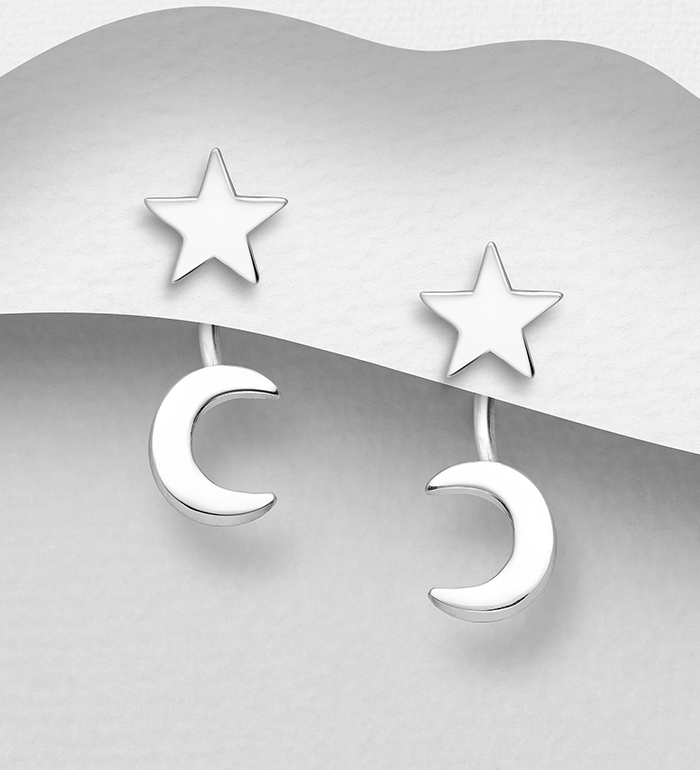 706-20642 - Wholesale 925 Sterling Silver Moon & Star Ear Jacket Earrings
