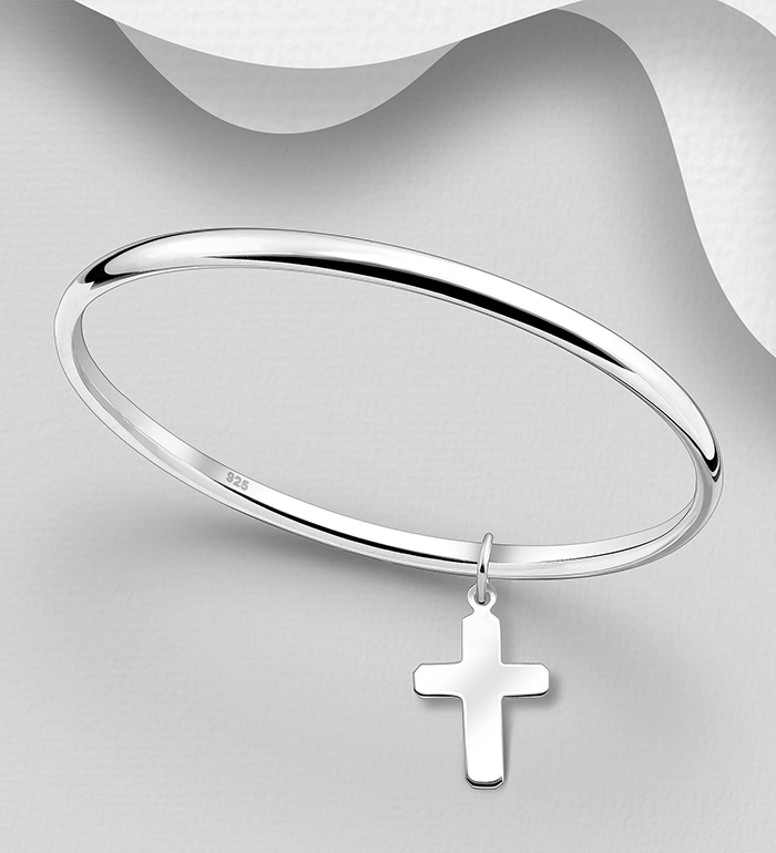 706-20684 - Wholesale 925 Sterling Silver Bangle with Cross Charm