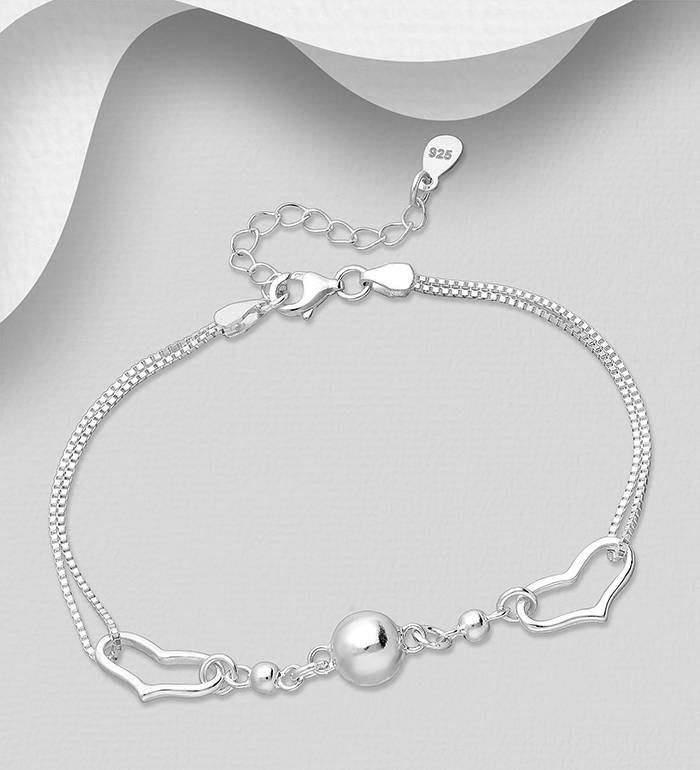 706-20768 - Wholesale 925 Sterling Silver Ball and Heart Bracelet