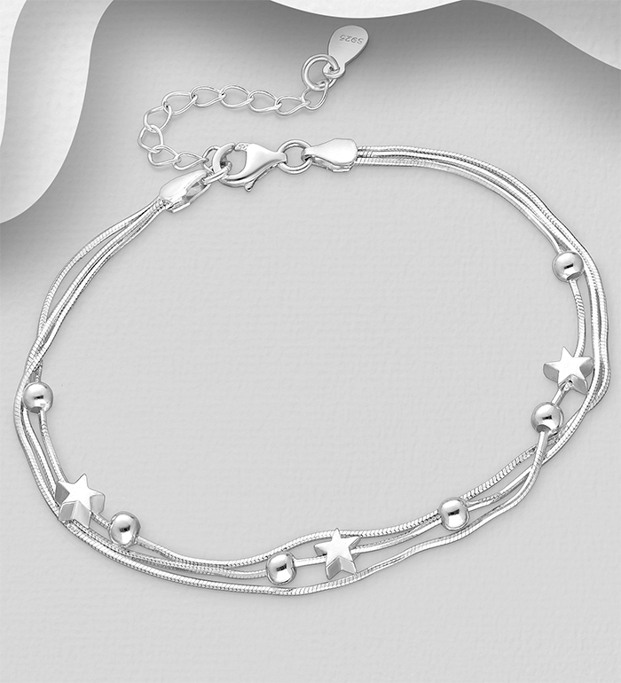 706-20784 - Wholesale 925 Sterling Silver Bracelet with Ball & Star Beads