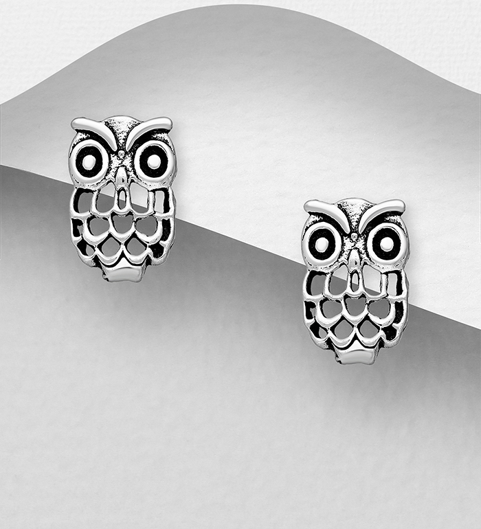 706-21004 - Wholesale 925 Sterling Silver Push-Back Owl Earrings