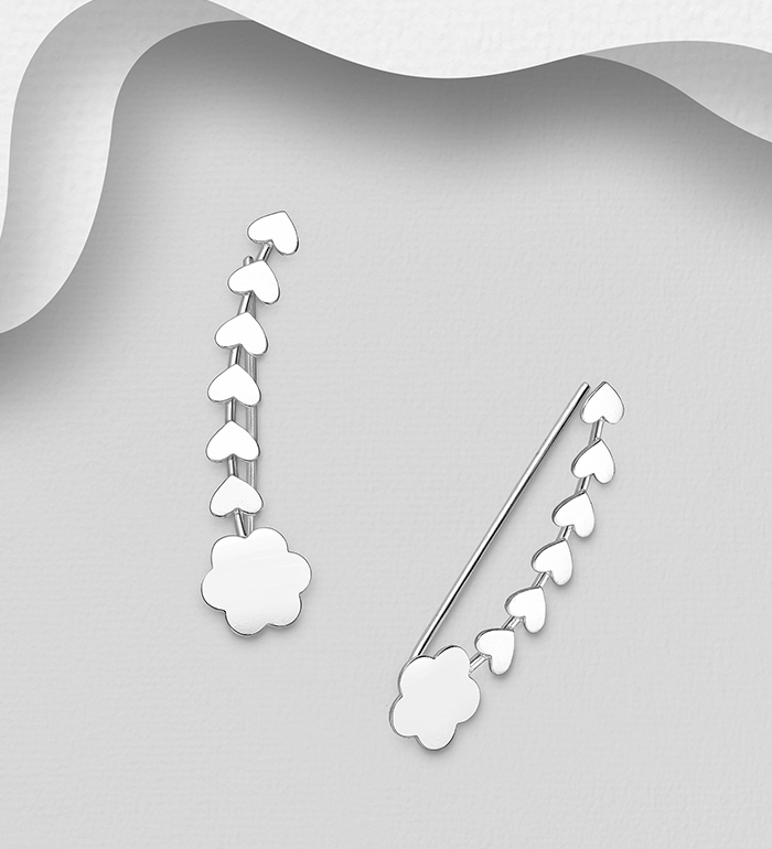 706-21173 - Wholesale 925 Sterling Silver Flower And Heart Ear Pins