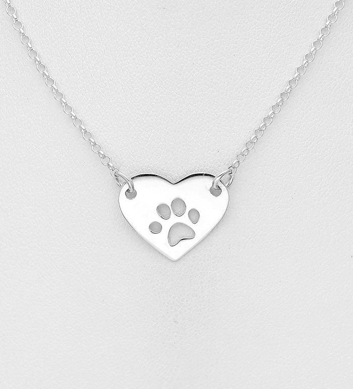 706-21439 - Wholesale 925 Sterling Silver Heart and Paw Necklace