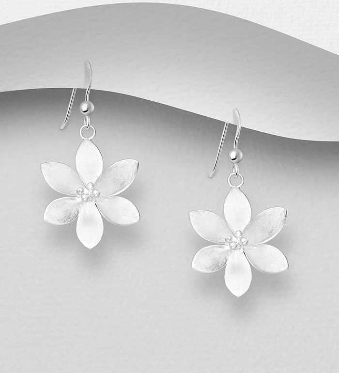706-21522 - Wholesale 925 Sterling Silver Matte Flower Hook Earrings