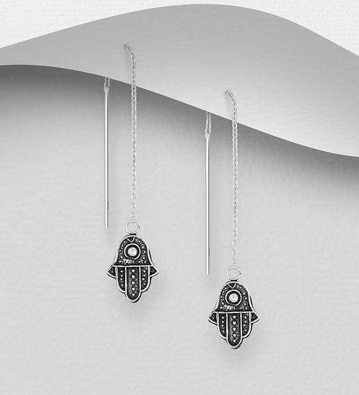 706-21548 - Wholesale 925 Sterling Silver Hamsa Thread Earrings
