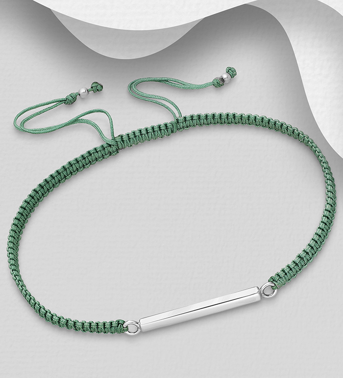 706-21638 - Wholesale 925 Sterling Silver Bar with Adjustable Thread Bracelet