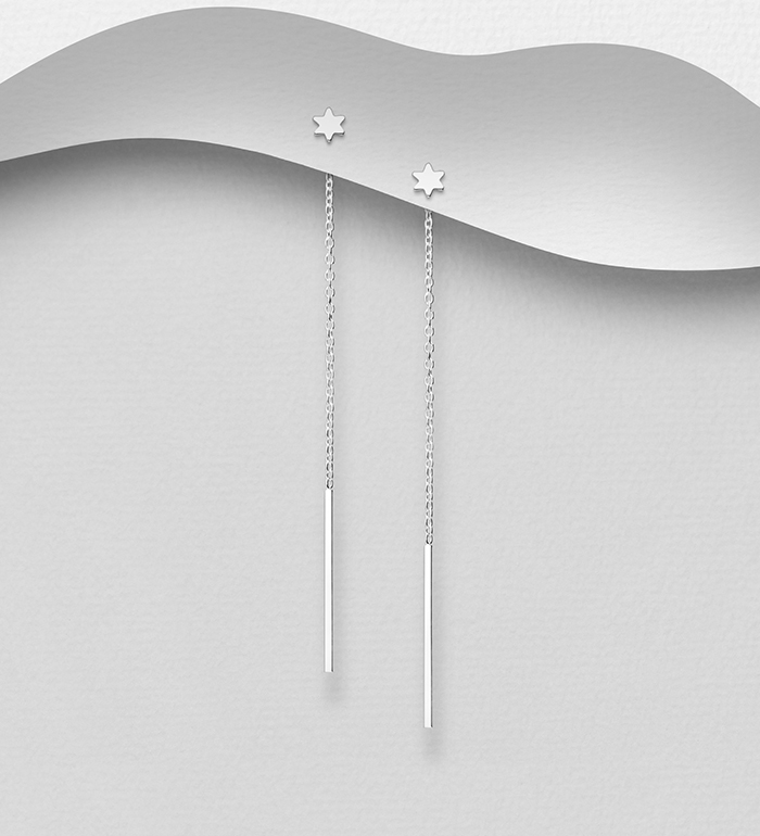 706-21723 - Wholesale 925 Sterling Silver Bar and Star of David Push-Back Earrings