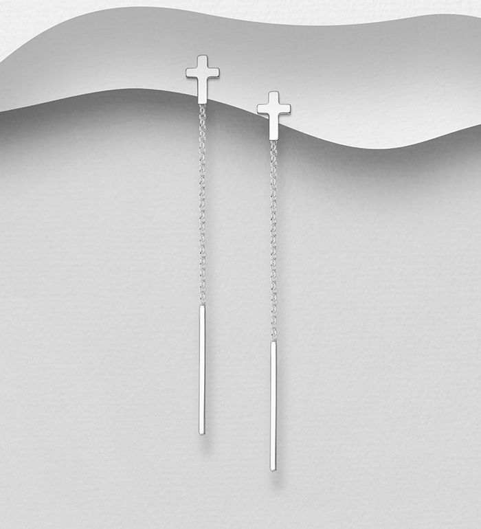 706-21725 - Wholesale 925 Sterling Silver Bar & Cross Jacket Earrings