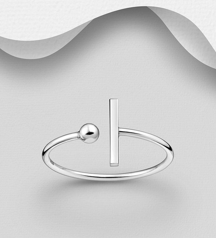 706-21917 - Wholesale 925 Sterling Silver Adjustable Ring Featuring Ball and Bar