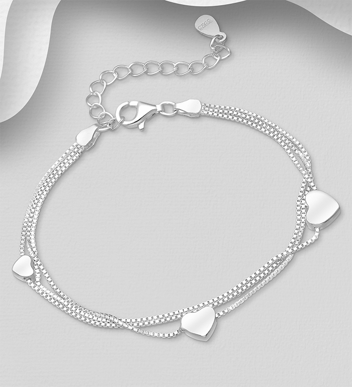706-22161 - Wholesale 925 Sterling Silver Bracelet with Heart Charms