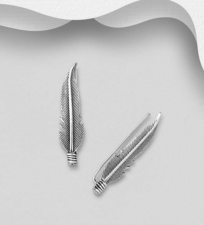 706-22453 - Wholesale 925 Sterling Silver Feather Ear Pins