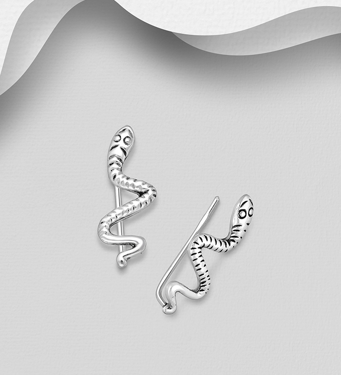 706-22693 - Wholesale 925 Sterling Silver Oxidized Snake Ear Pins