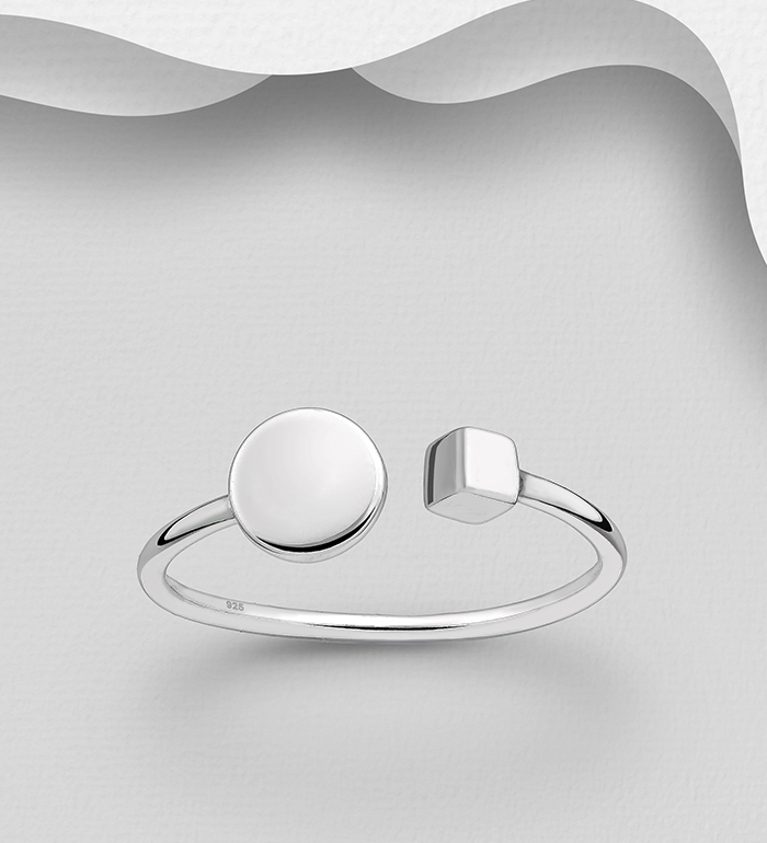 706-22849 - Wholesale 925 Sterling Silver Adjustable Ring Featuring Circle and Cube
