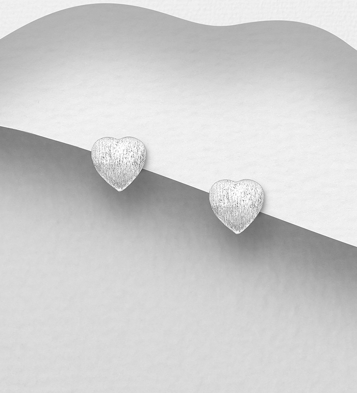 706-23018 - Wholesale 925 Sterling Silver Matte Heart Push-Back Earrings