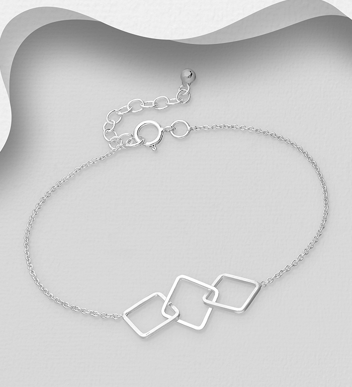 706-23103 - Wholesale 925 Sterling Silver Links & Square Chain Bracelet