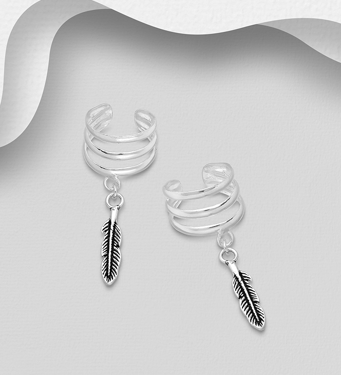 706-23117 - Wholesale 925 Sterling Silver Feather Ear Cuffs