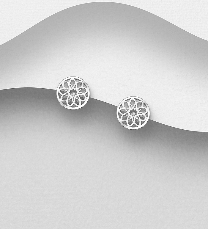 706-23421 - Wholesale 925 Sterling Silver Flower Push-Back Earrings