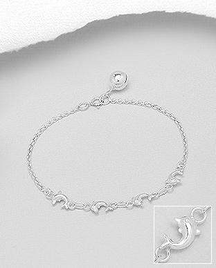 706-23496 - Wholesale 925 Sterling Silver Dolphin Chain Bracelet