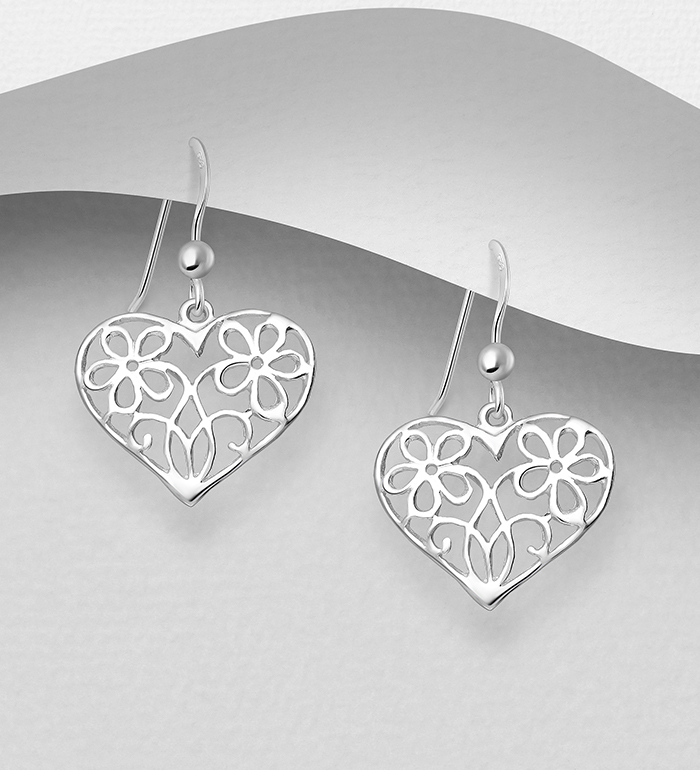 706-23525 - Wholesale 925 Sterling Silver Flower & Heart Hook Earrings