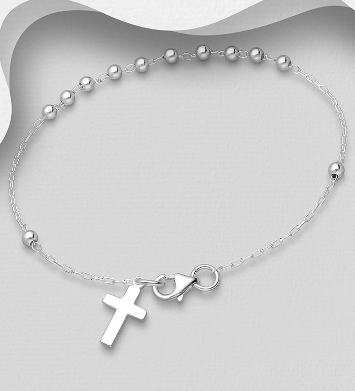 706-23652 - Wholesale 925 Sterling Silver Ball & Cross Bracelet