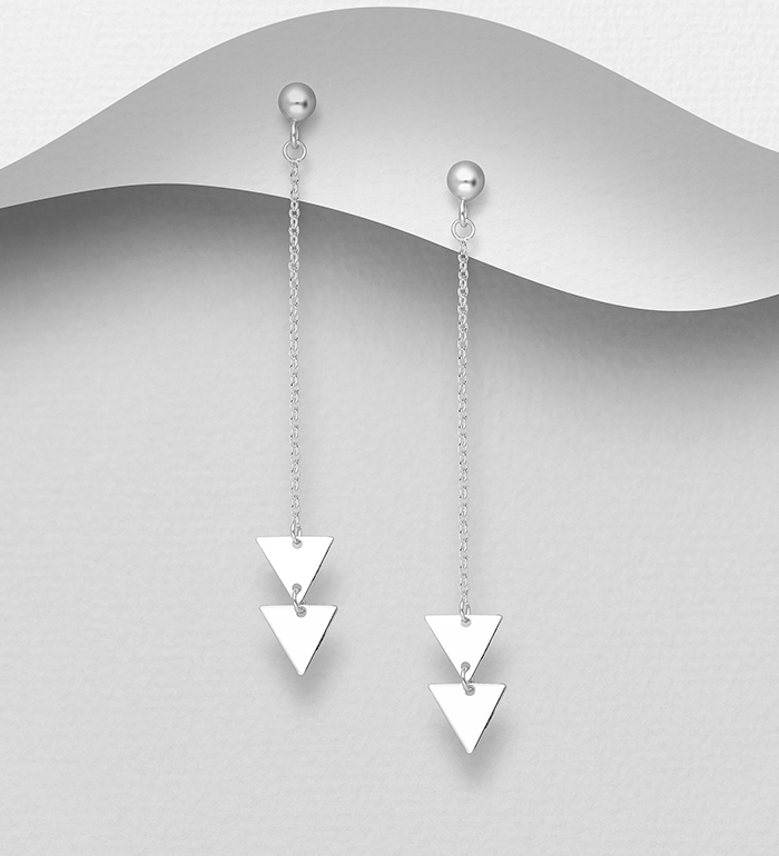 706-23709 - Wholesale 925 Sterling Silver Ball & Triangle Push-Back Earrings