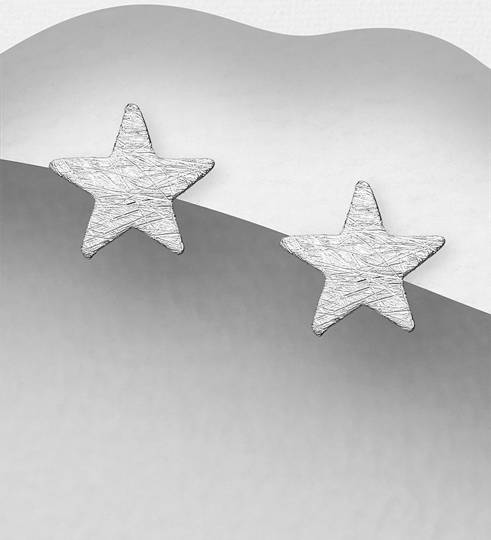 706-23736 - Wholesale 925 Sterling Silver Matte  Push-Back Star Earrings