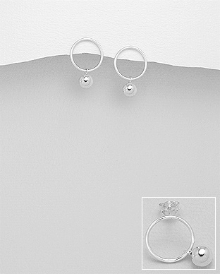 706-24011 - Wholesale 925 Sterling Silver Ball & Circle Push-Back Earrings