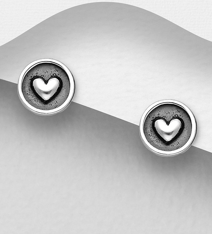 706-24020 - Wholesale 925 Sterling Silver Oxidized Heart Push-Back Earrings