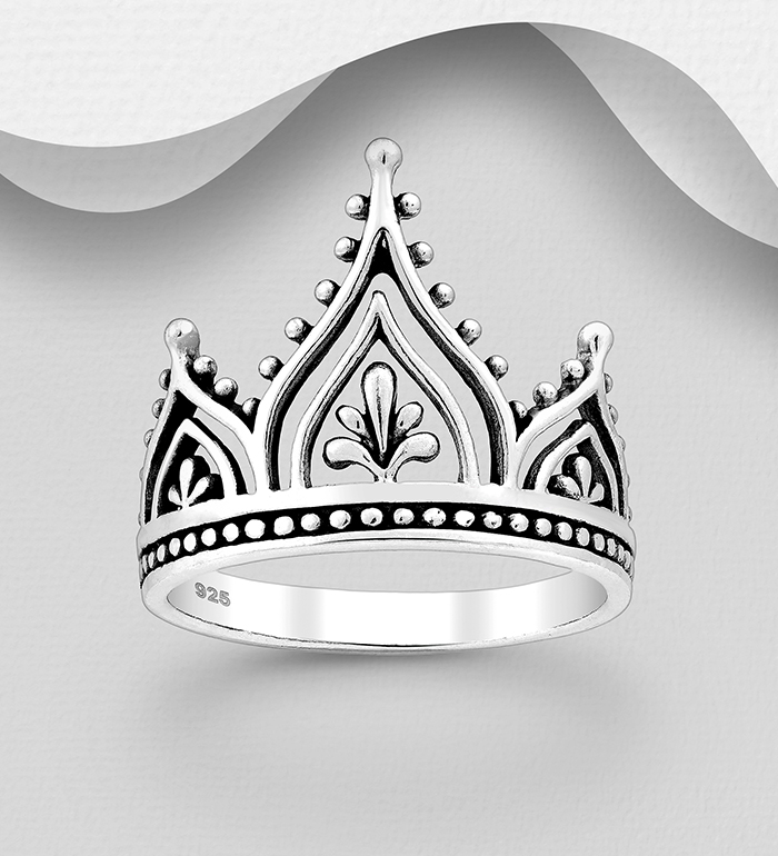 706-24045 - Wholesale 925 Sterling Silver Oxidized Crown Ring