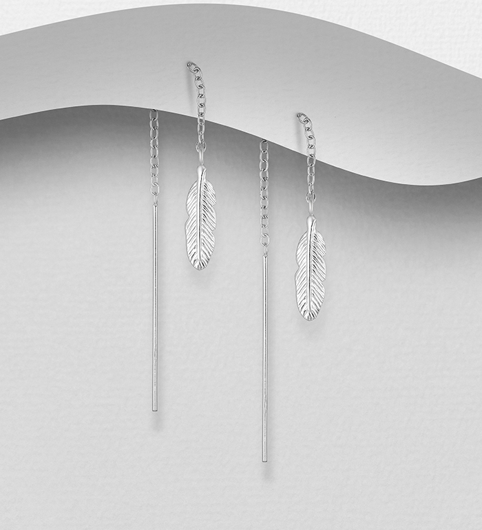 706-24070 - Wholesale 925 Sterling Silver Feather Threader Earrings