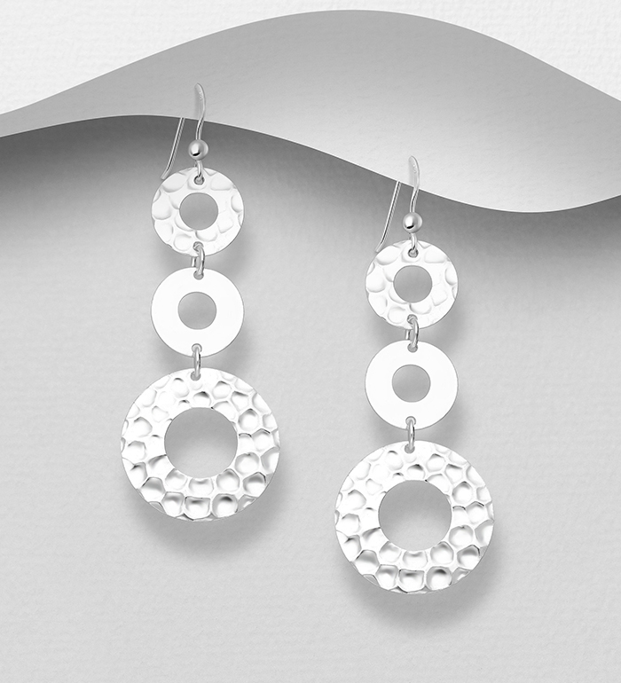 706-24110 - Wholesale 925 Sterling Silver Circle Hammered Hook Earrings