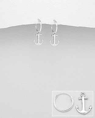 706-24140 - Wholesale 925 Sterling Silver Hoop Earrings with Anchor Charms