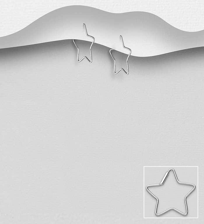 706-24834 - Wholesale 925 Sterling Silver Star Hoop Earrings