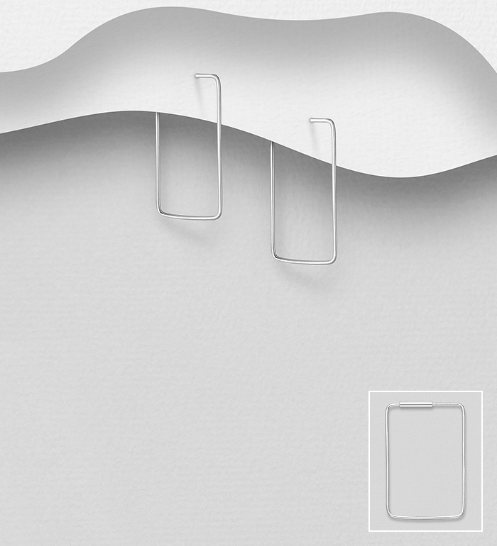 706-24835 - Wholesale 925 Sterling Silver Rectangle Hoop Earrings